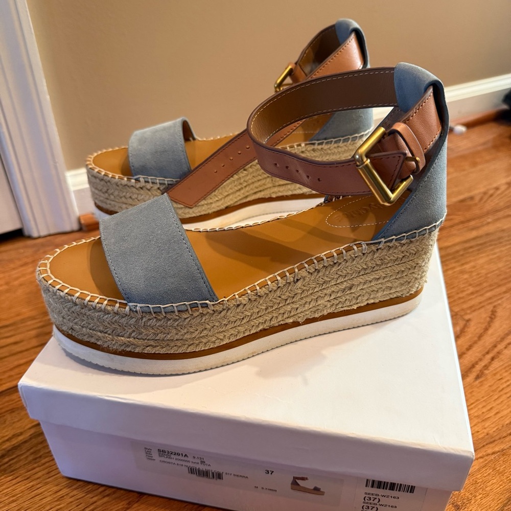 See By Chloe Tan and Blue Espadrille Wedges